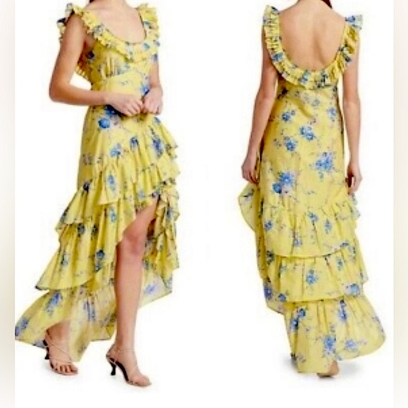 Love Shack Fancy Winslow Floral Off Shoulder Maxi Dress Ruffle Size 00 NWT - Picture 3 of 10